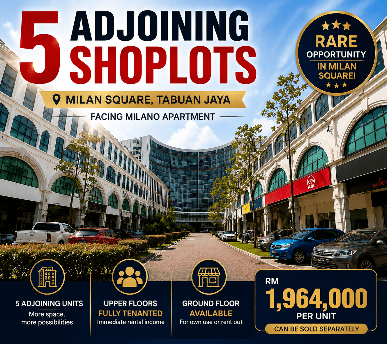 Rare 5 Adjoining 4-Storey Shop Offices at Milan Square | Facing Milano Apartment